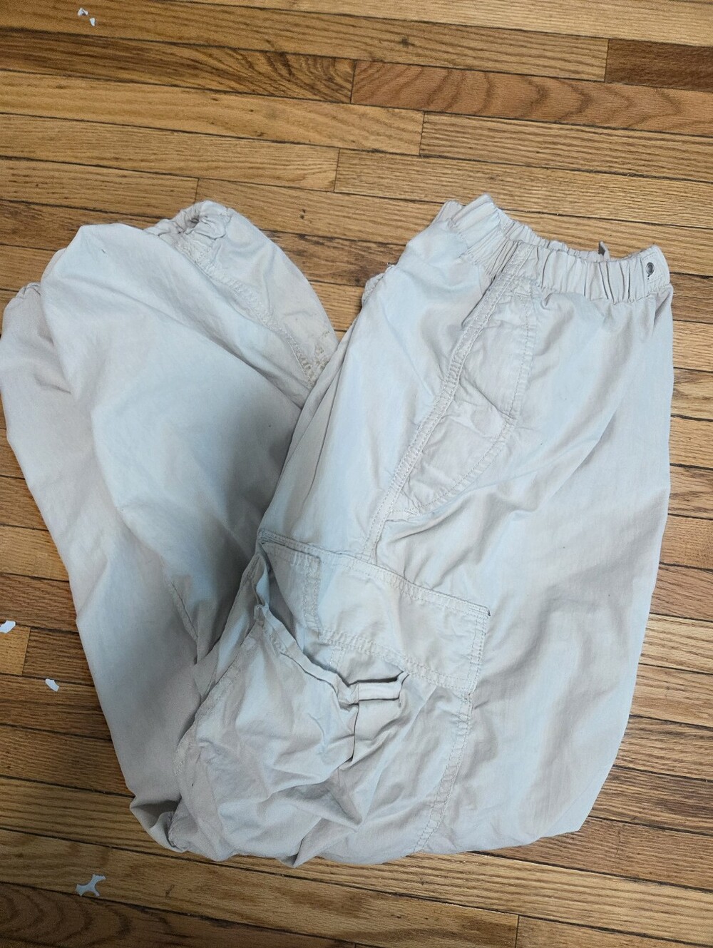 Light Beige Elastic Waist Cargo Pants